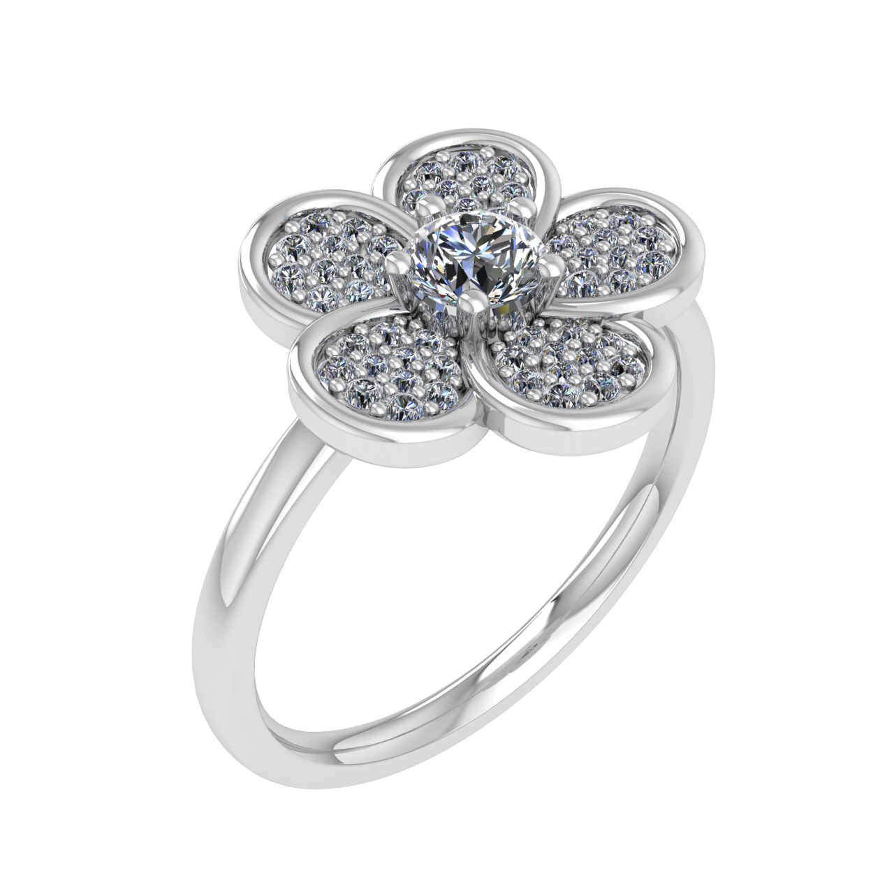 FLORAL ACCENTED  4.00mm ROUND ENGAGEMENT RING